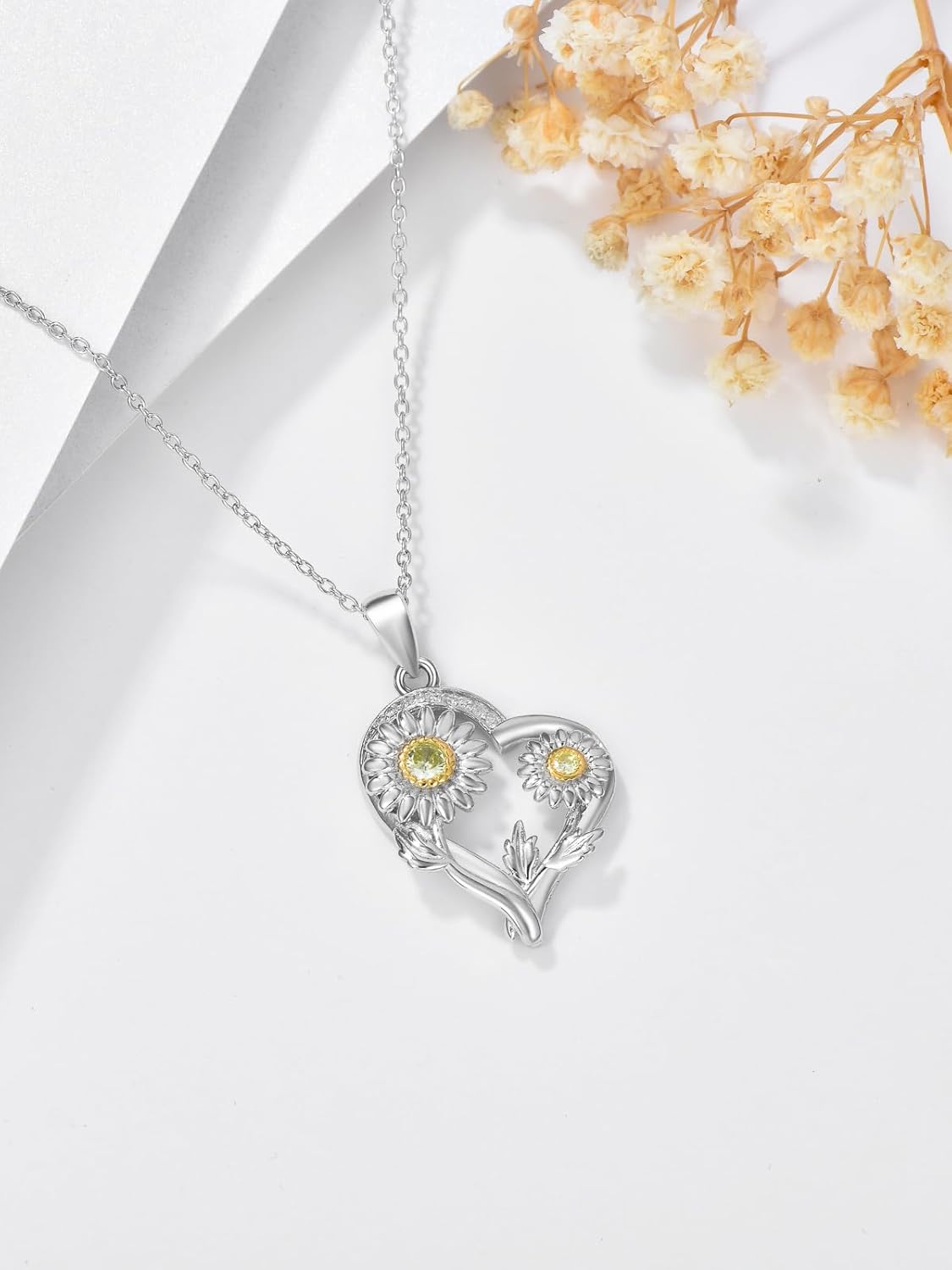 ZBA Natural Diamond Flower Necklace for Her I Love You Forever, 18k Gold Plated S925 Sterling Silver Fine Jewelry 20inches (F-G,I1-I2) - Image 5