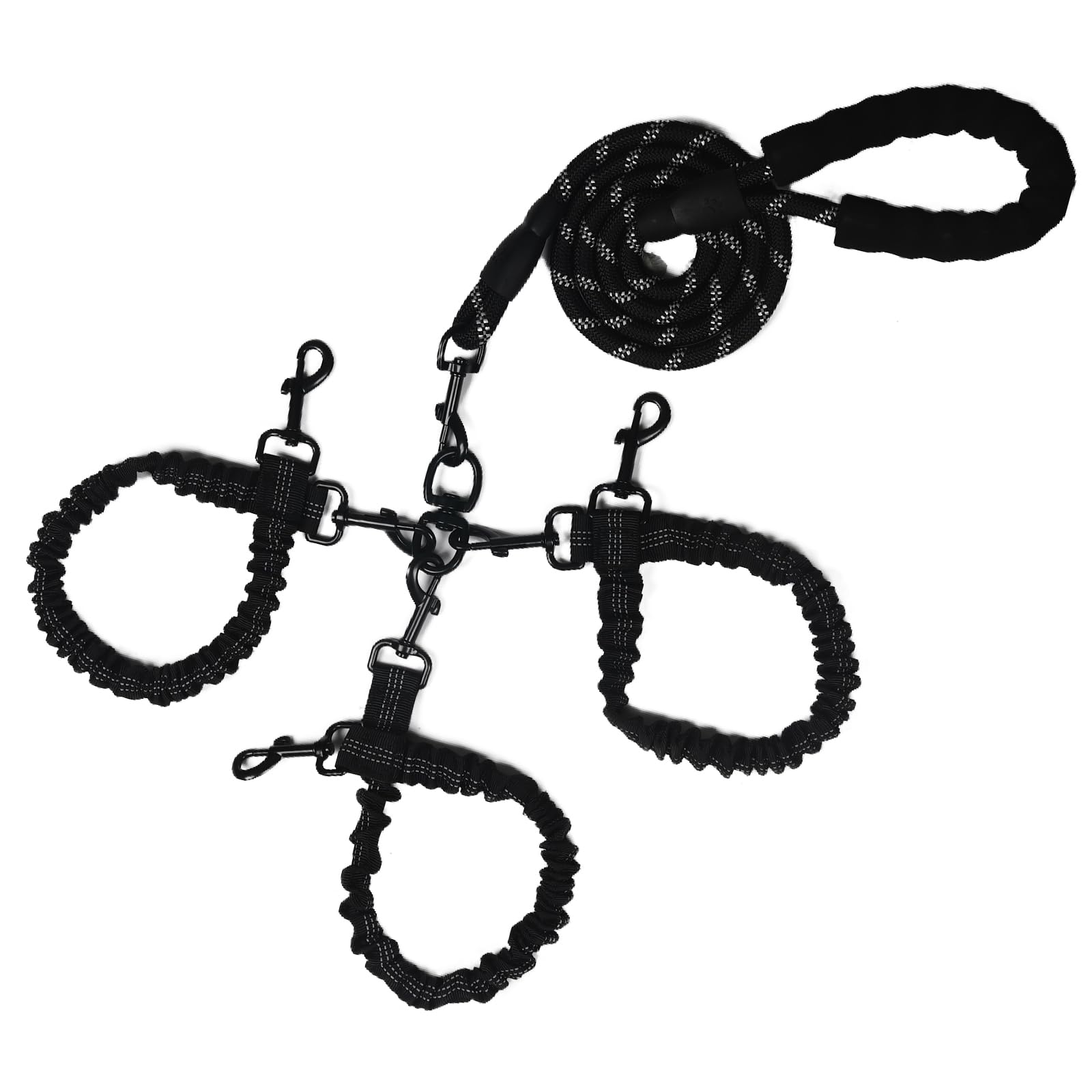 Dog Double Leashes,3-in-1 Pet Leash for Multiple Pets - Heavy Duty Dog Cat Lead with Reflective Stripes, Comfort Grip & Durable Metal Clasps (Black 3