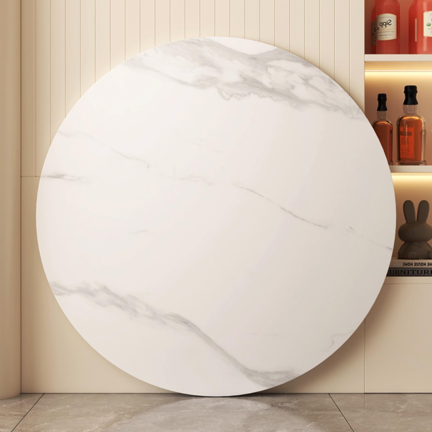 Plateau Tournant Rond, Assiette de Service Rotative en Ardoise, Plateau Rotatif pour Table à Manger, Rotation Silencieuse à 360°, pour Restaurants, Hôtels et Familles(Matte White,100cm/40)