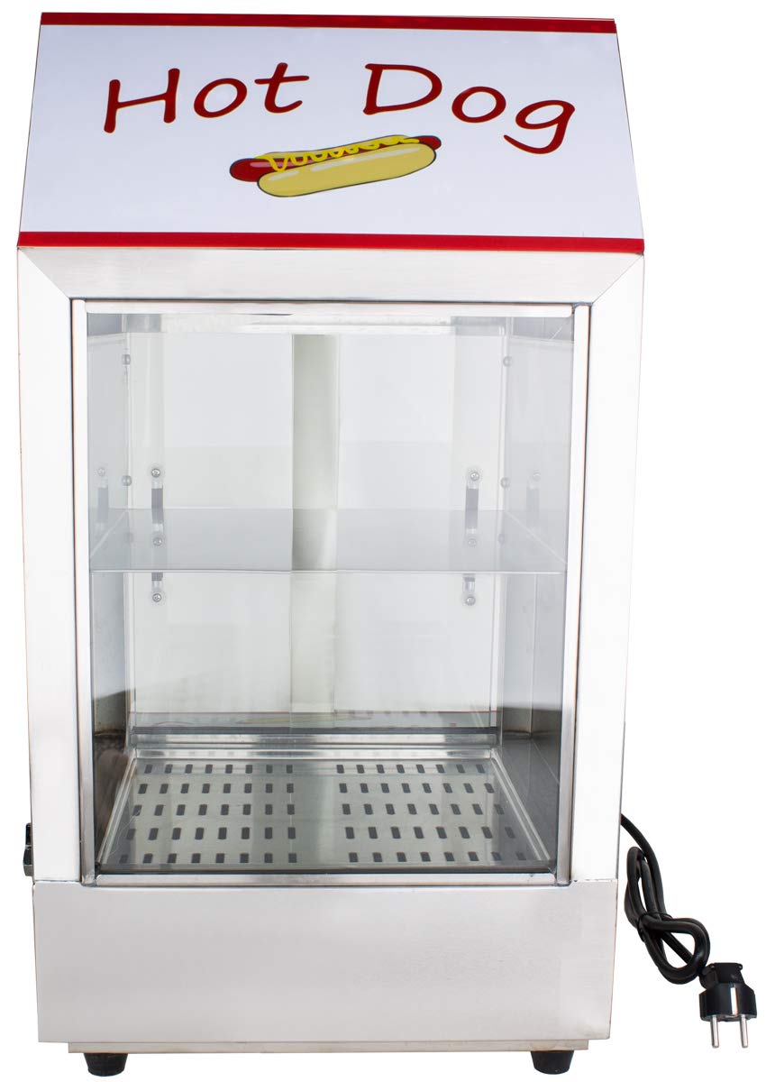 Beeketal 'HDS-2' Profi Gastro Edelstahl Hot Dog Steamer Maker zum Erhitzen und Warmhalten von ca. 100 Hotdog Würstchen und 20 Brötchen, Hotdog Würstchenwärmer und Brötchenwärmer Imbiss Stand Gerät
