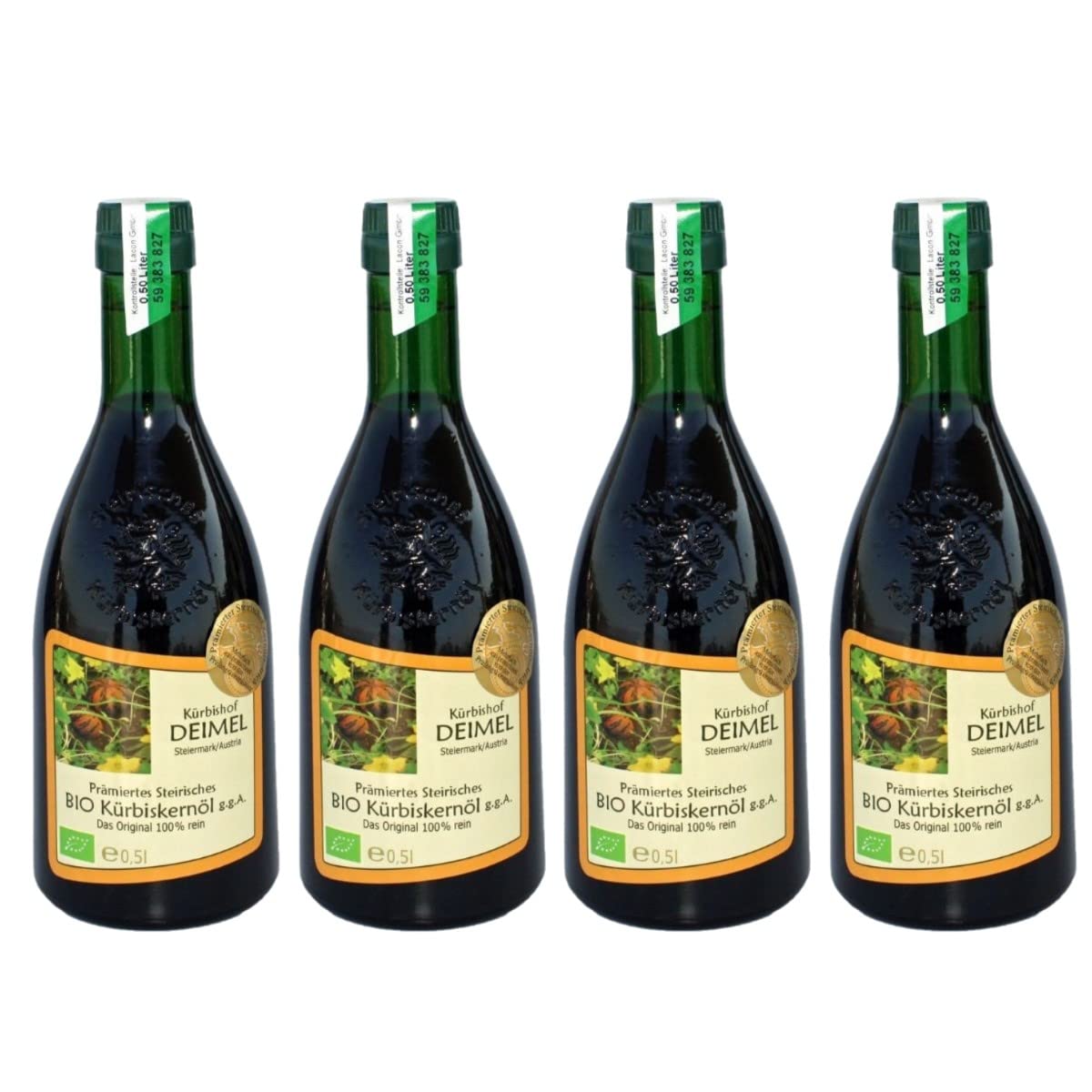 Kürbishof DEIMEL Steiermark/Austria - 4 x 500 ml Aceite de semillas de calabaza ecológico - Original de Austria - Directo del productor