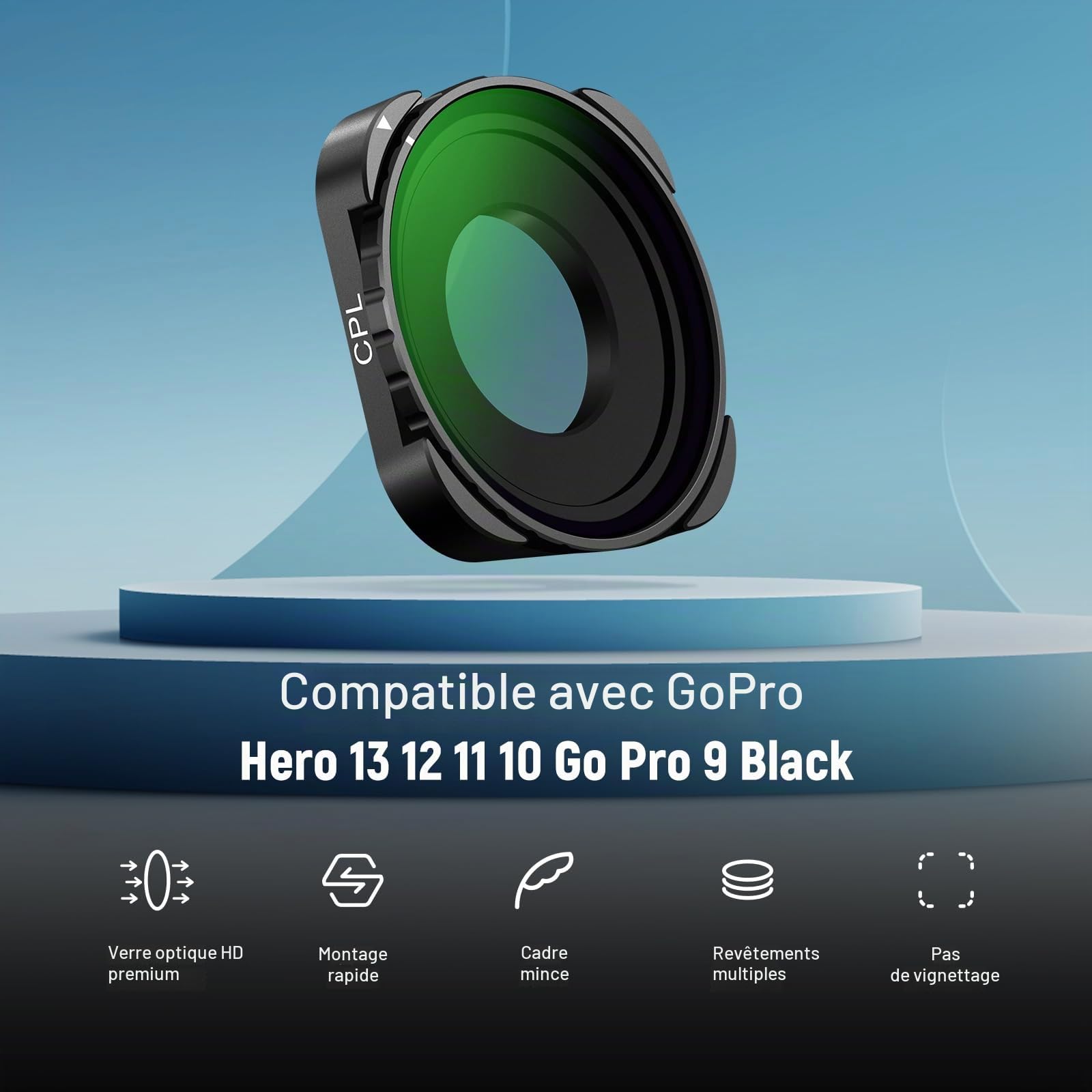 Neewer Filtre CPL Rotatif pour Hero 13, Multicouche, Verre Optique HD, Filtre polarisant Circulaire réglable, Compatible avec GoPro Hero 13 12 11 10 9, FL-GP23