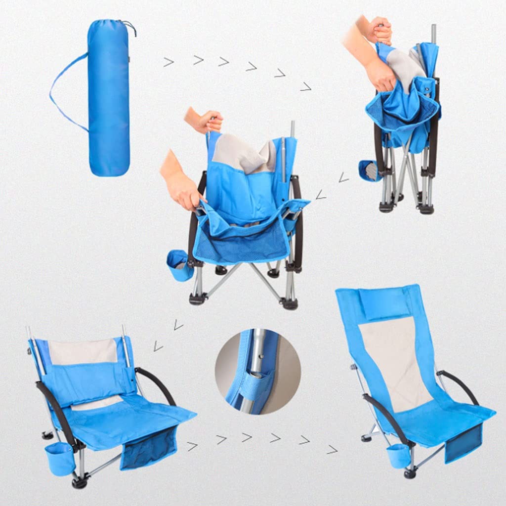 Tragbarer Outdoor-Campingstuhl Outdoor-Klappstühle, tragbarer hochrücker Folding-Recliner-Angelstuhl, ergonomisches Design Niedriger Fuß Strandstuhl Klappstühle Taschenstuhl ( Color : High back cyan ) Sport & Freizeit