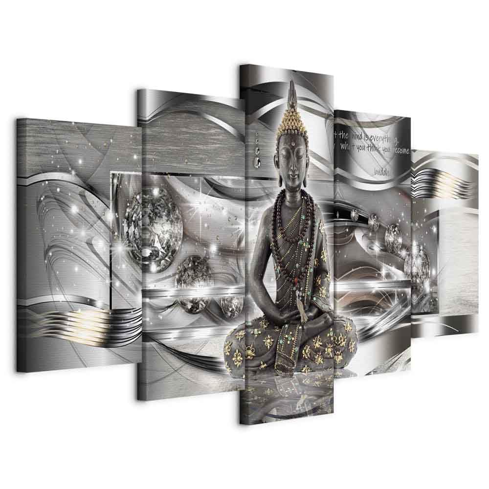 murando Cuadro en Lienzo Buda 150x75 cm Impresión de 5 piezas Material Tejido no Tejido Impresión Artística Imagen Gráfica Decoracion de Pared - Feng Shui Abstracto Diamant p-A-0037-b-m