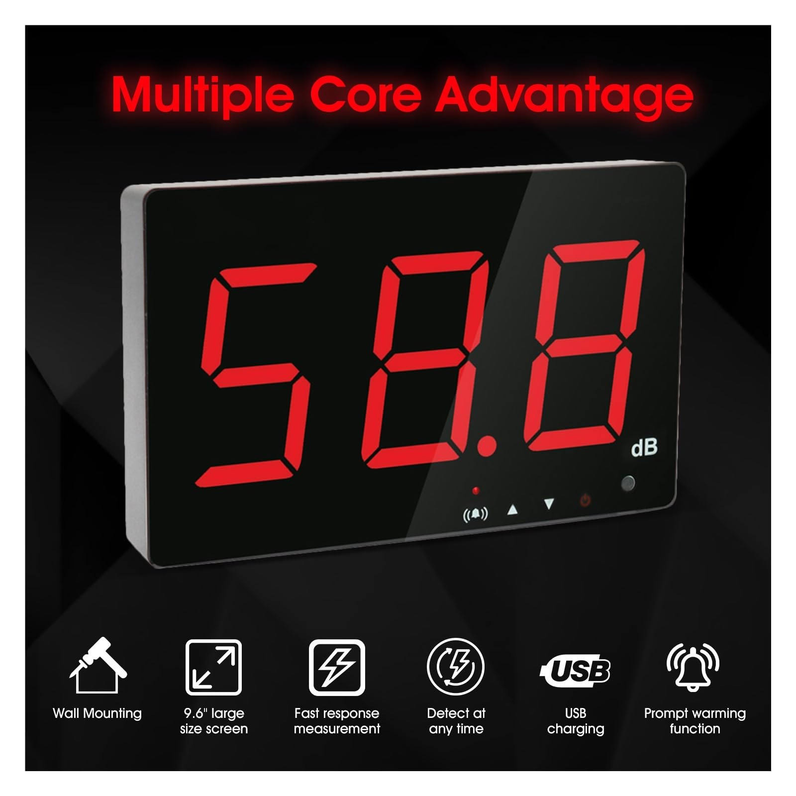 Misuratore di Decibel Misuratore di Decibel Digitale Misuratore di Livello di Rumore Montato a Parete con Allarme Ampio Display LCD Rosso per la casa Fabbrica