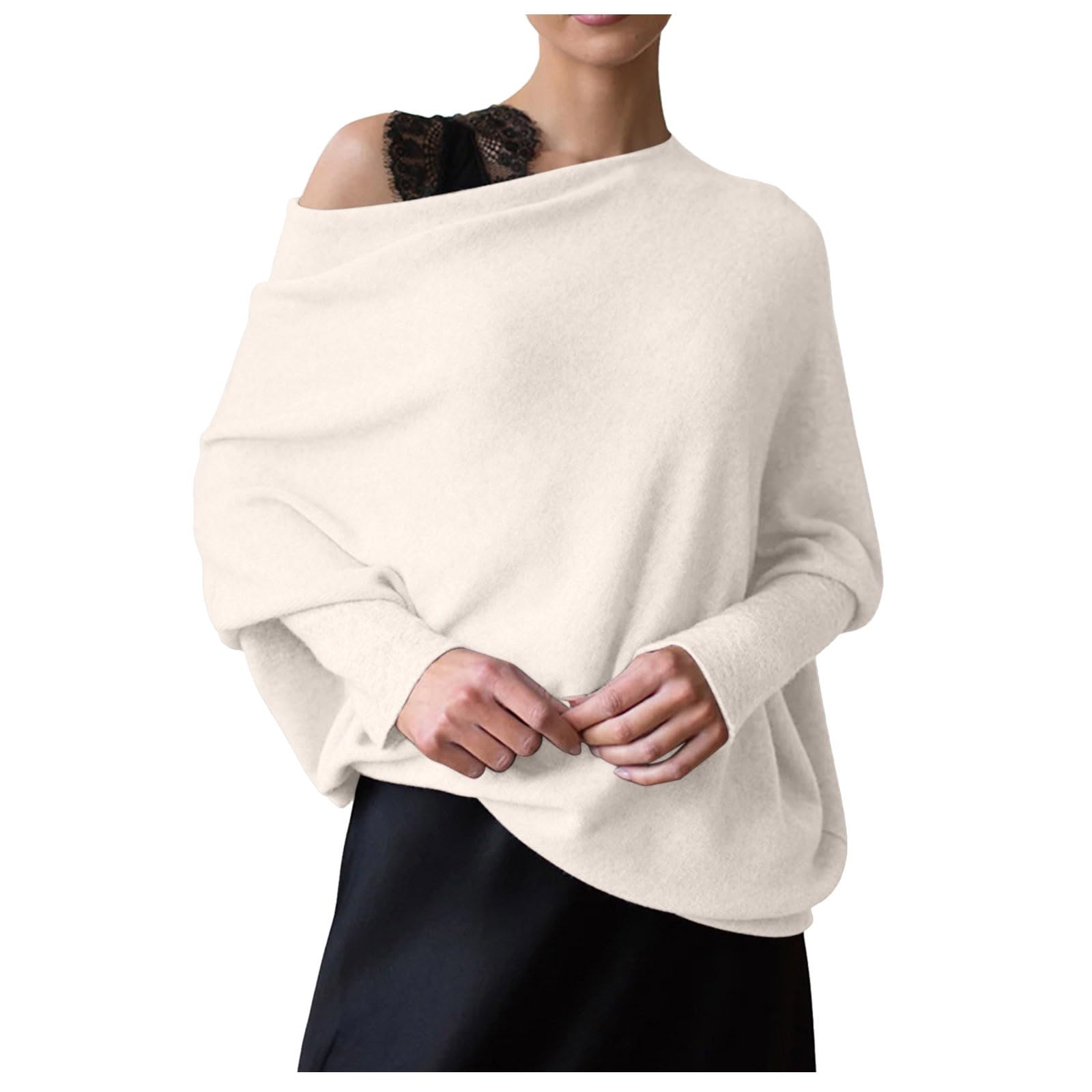 Sweaters for Women One Shoulder Oversized Wool Knitted Top Soft Texture Lightweight and Elegant Shawl Style Knitted Sweater