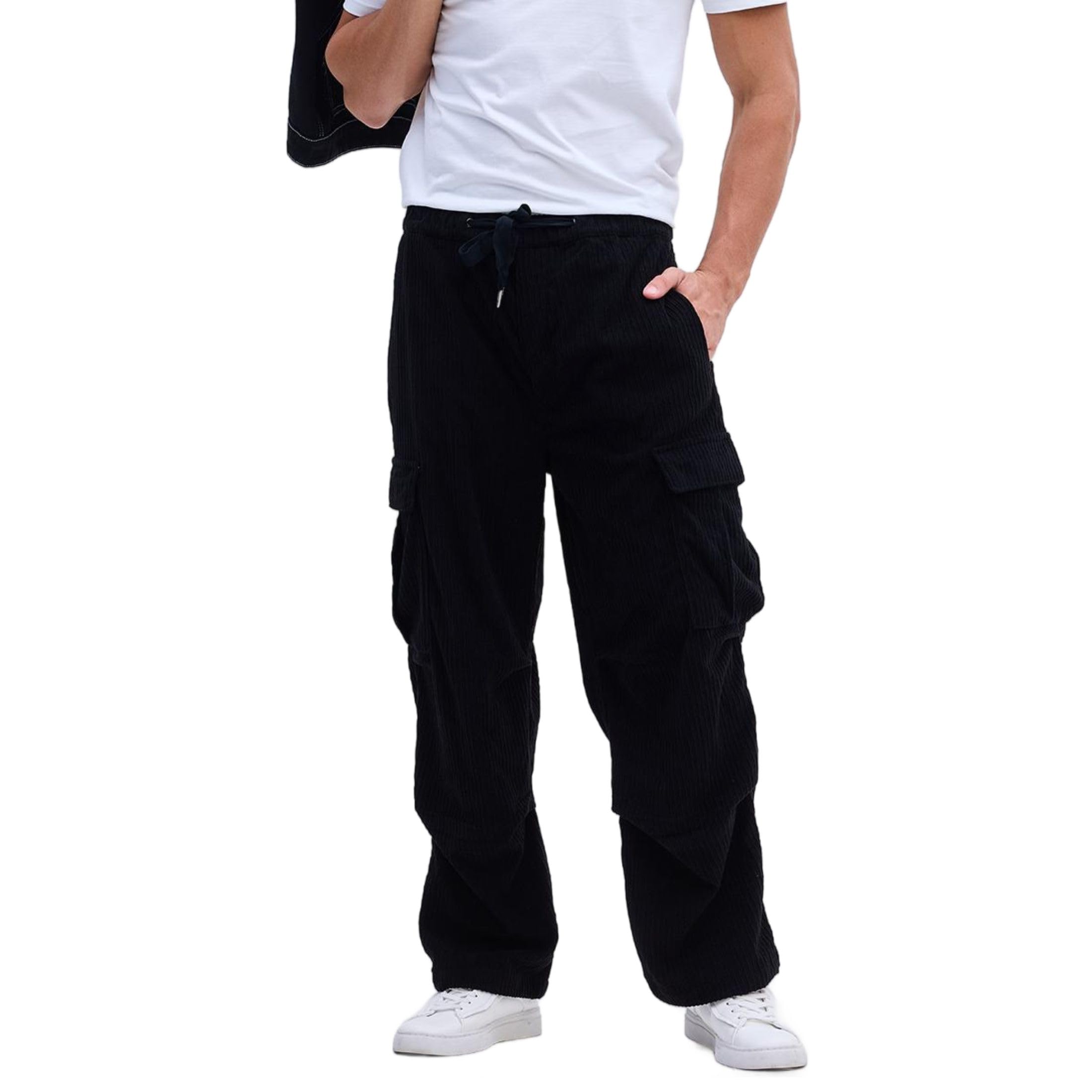 Men Cargo Pants | Baggy Fit with Textured Corduroy Design | Premium Polyester Fabric & Elastic Waistband for Casual Wear, College Wear & Streetwear-image-35