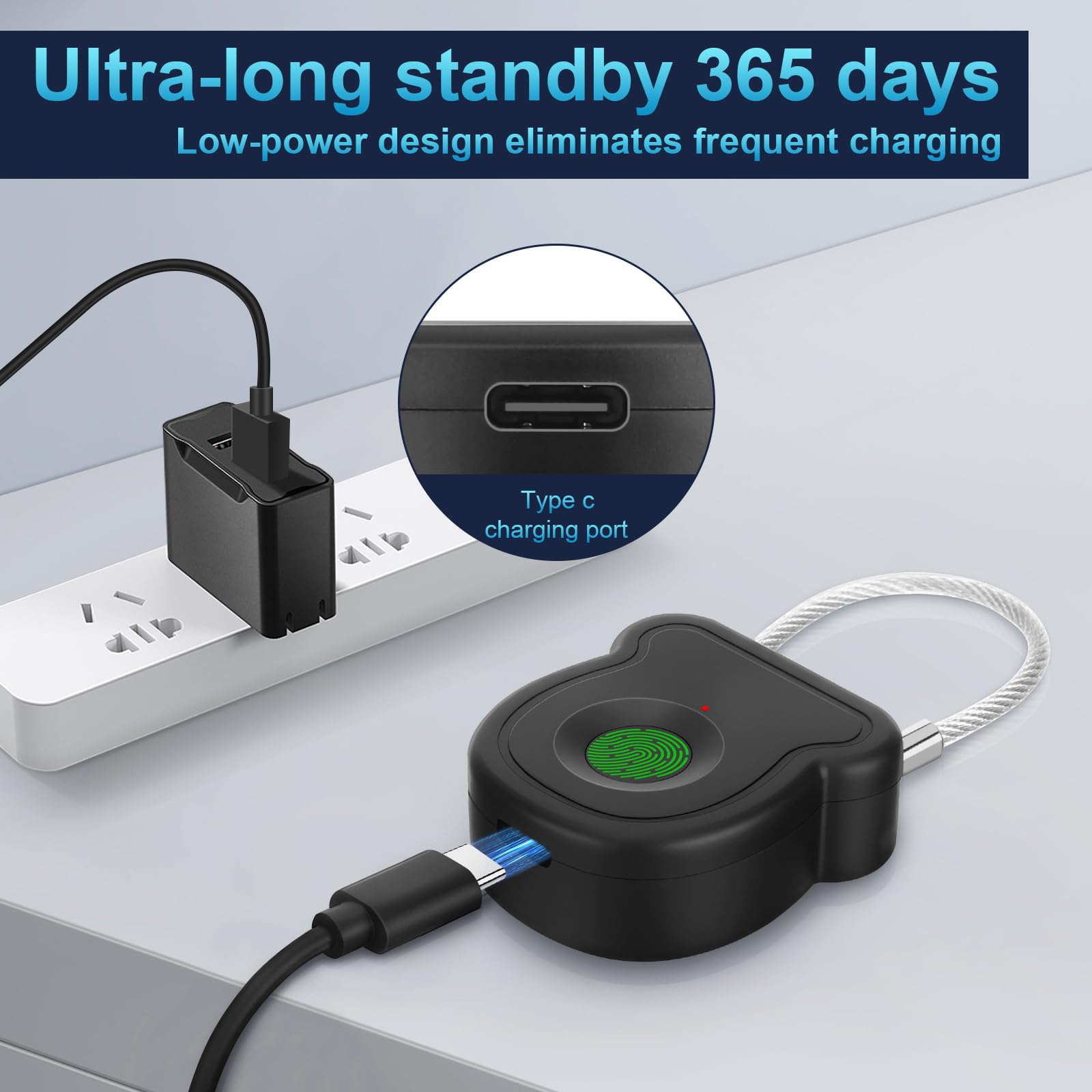 BlumWay Cadenas à empreintes digitales, verrouillage intelligent sans clé, déverrouillage 0,5 s, 20 empreintes digitales, clé USB, code de déverrouillage d'urgence, avertissement de faible puissance