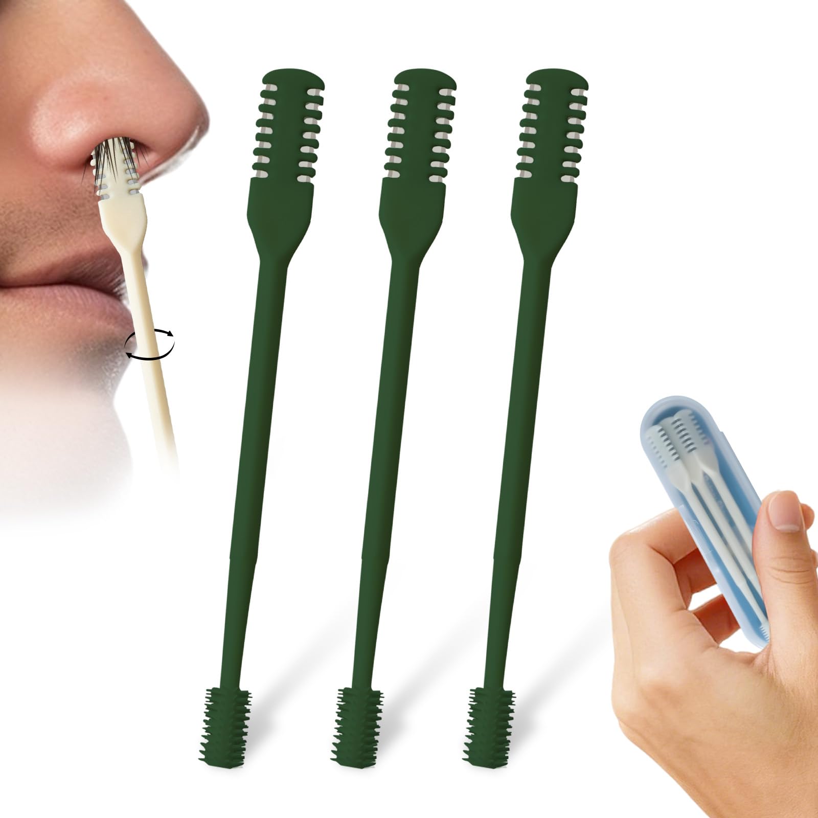 2-in-1 Nose Hair Trimmer for Women Men Manual 360 Rotating Nostril Hair Remover Tool Double Sided Nose Hair