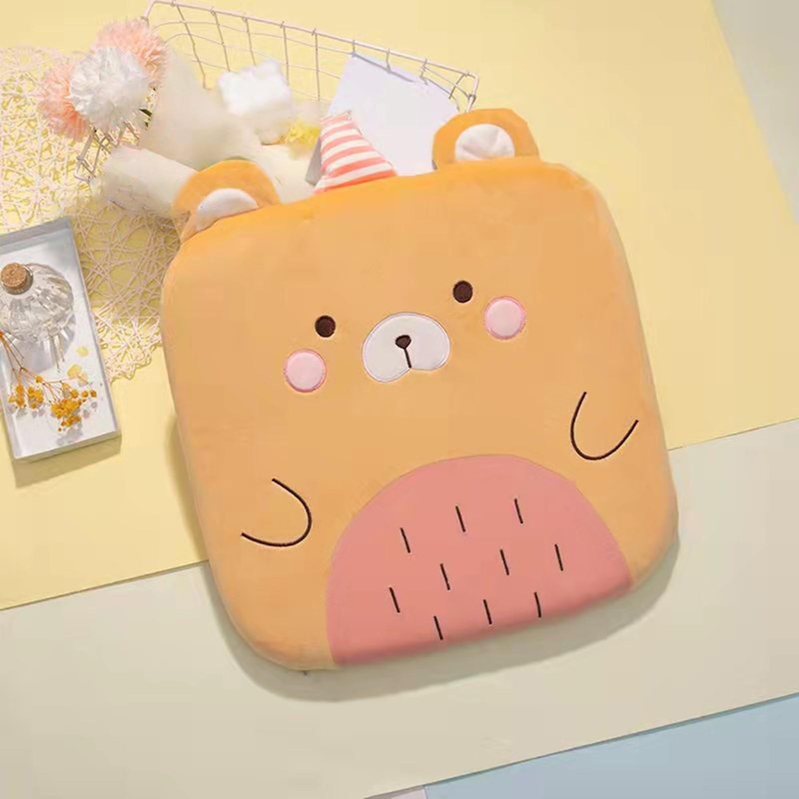 Sitzkissen Kinder Stuhlkissen, Cartoon Tier Sitzkissen Stuhl Sitzpolster mit Abnehmbarer Bezug, Bodenkissen Tatami-Sitzkissen für Büro Auto Hause Schule (Braunbär,40 * 40cm)