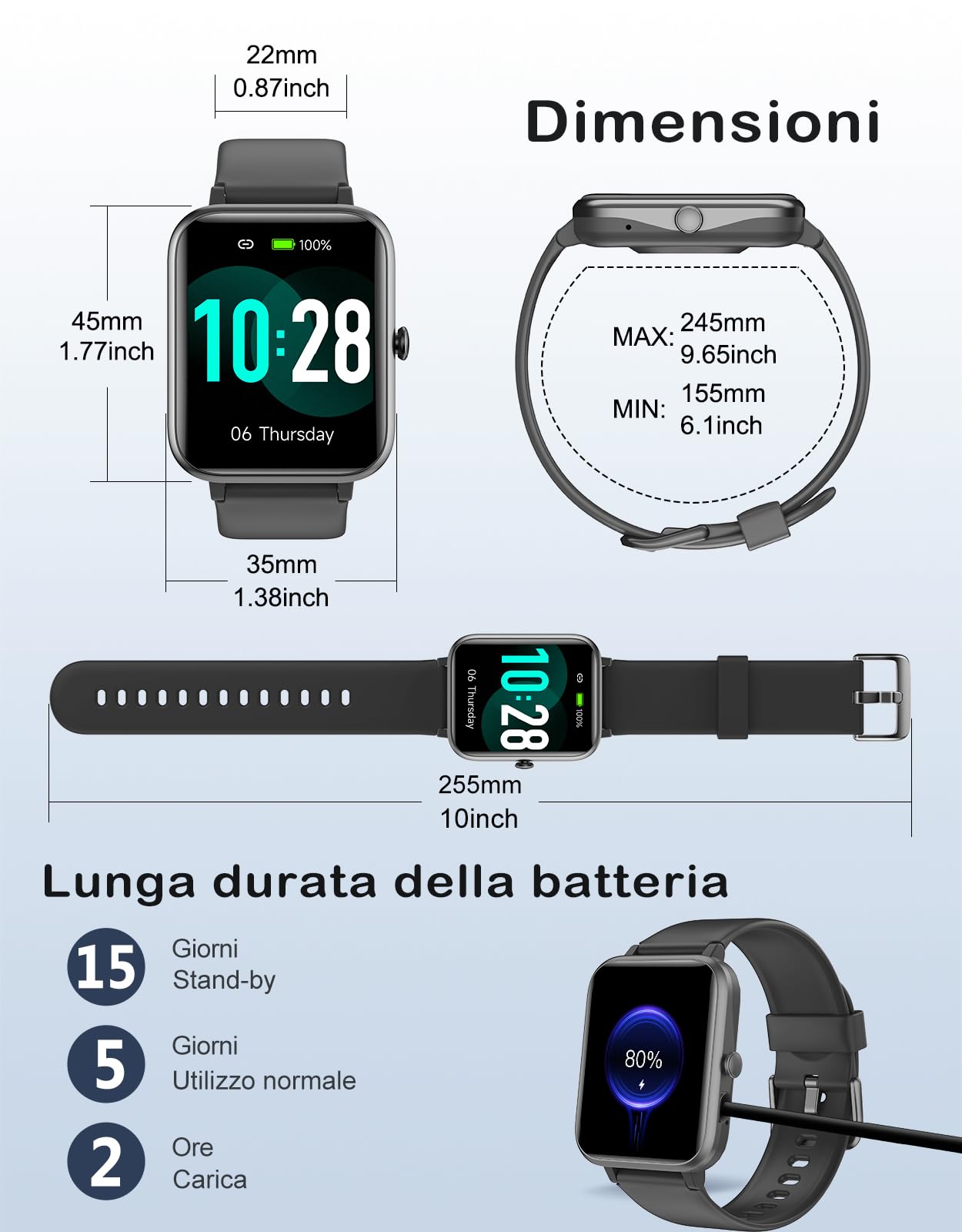 Smartwatch Uomo Donna Chiamate Bluetooth Orologio Fitness Cardiofrequenzimetro Saturimetro 100 Modalità Sportivo Nero