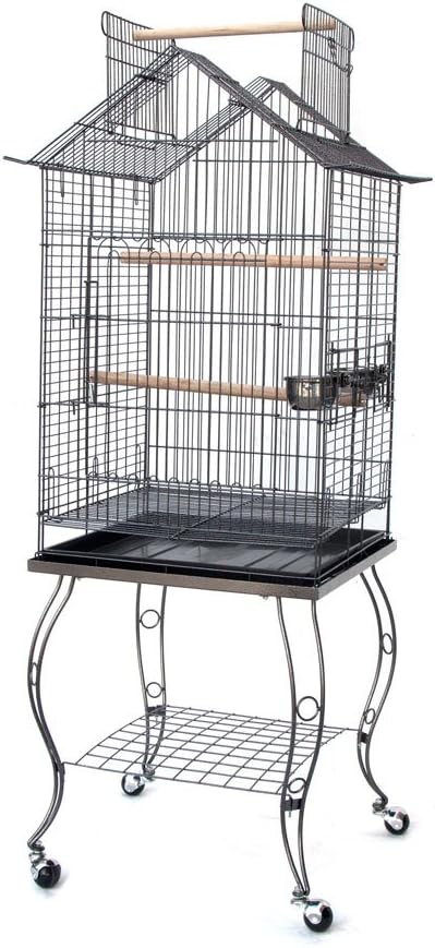 Flyline Open Roof Parrot Lovebird Cockatiel Cockatiels Parakeets Bird Cage with Stand (Black)