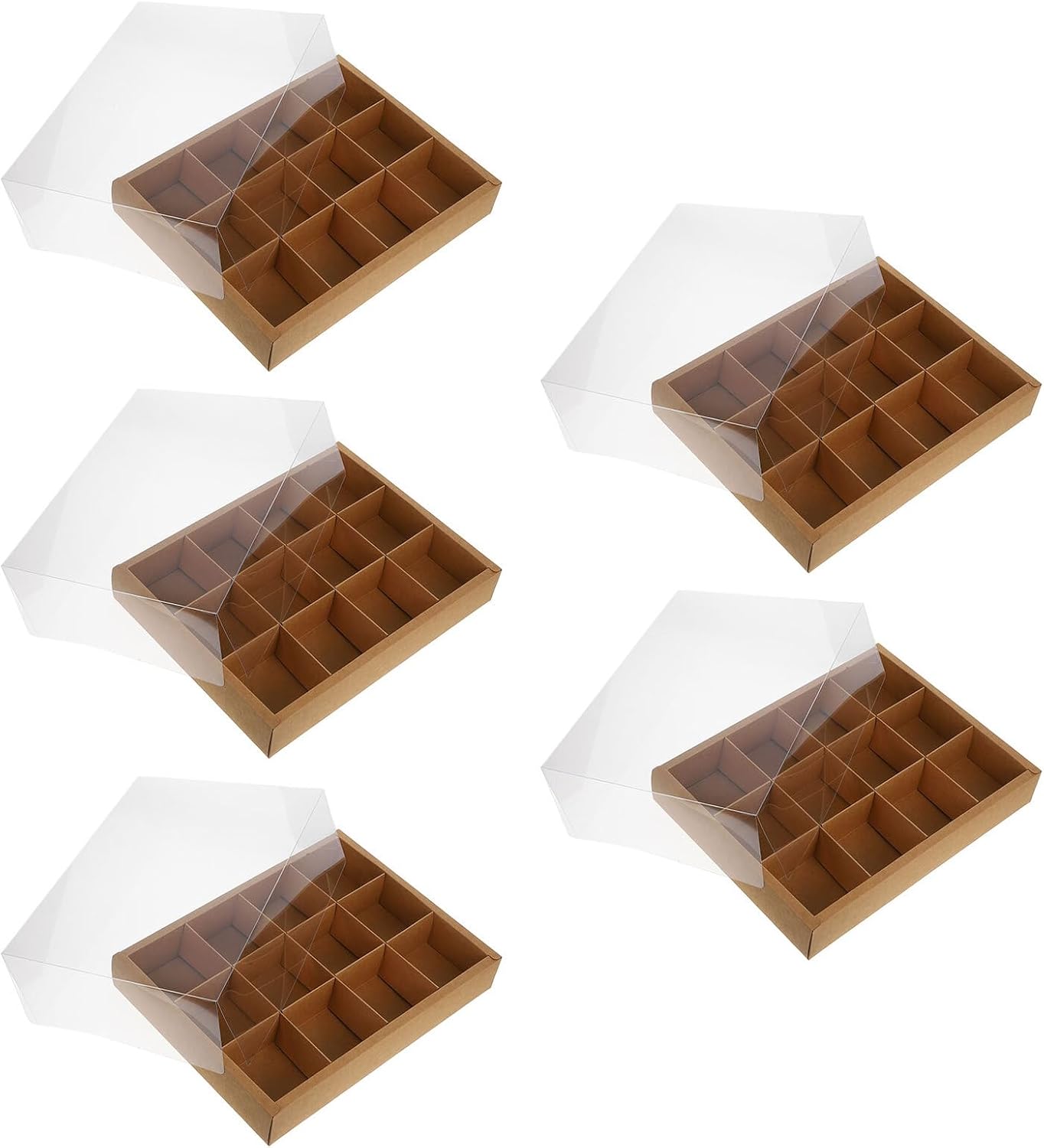 Cabilock 12-grid Small Cupcake Boxes 5pcs Set, Kraft Paper and Plastic Cake Containers with Lids, Bakery Muffin Packaging for Home Baking and Party Dessert Storage