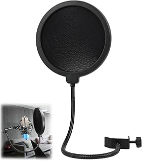 Mikrofon Popschutz, Doppelschichtiger Schaumstoff Pop Filter Mikrofon, Universell einstellbare Klemme, Flexibler Schwanenhals, für Aufnahmen, Compatible für Blue Yeti, Audio Technica