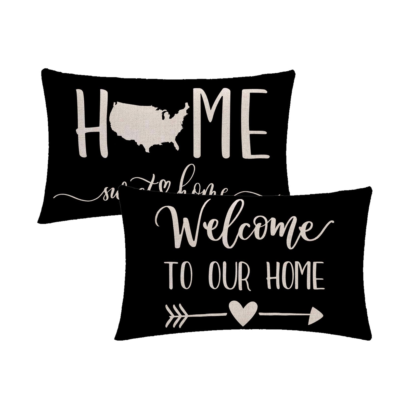 7COLORROOM 2Pack Farmhouse Decor Lumbar Pillow Covers Black Family Saying Home Sweet Home Rectangular/Waist Cushion Cover Welcome to Our Home Housewarming Gifts Pillowcases 12”×20” (12”×20”, Black)