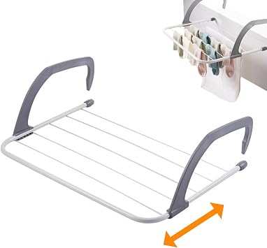 Clothes Drying Rack 19.69x13.78inch Hanging Punch-Free 5 Bar Foldable Adjustable Anti-Rust Holder Laundry Rails Dryer for Towel Shoes Window Balcony, Clothes Drying Rack, Small
