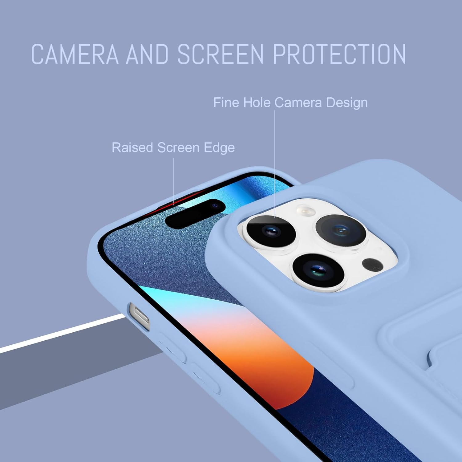 MZELQ Compatible with iPhone 15 Pro Case TPU Card Holder Wallet Cover,Camera Protection + Screen Protector Soft Card Slot Phone Case -Purple - Image 3