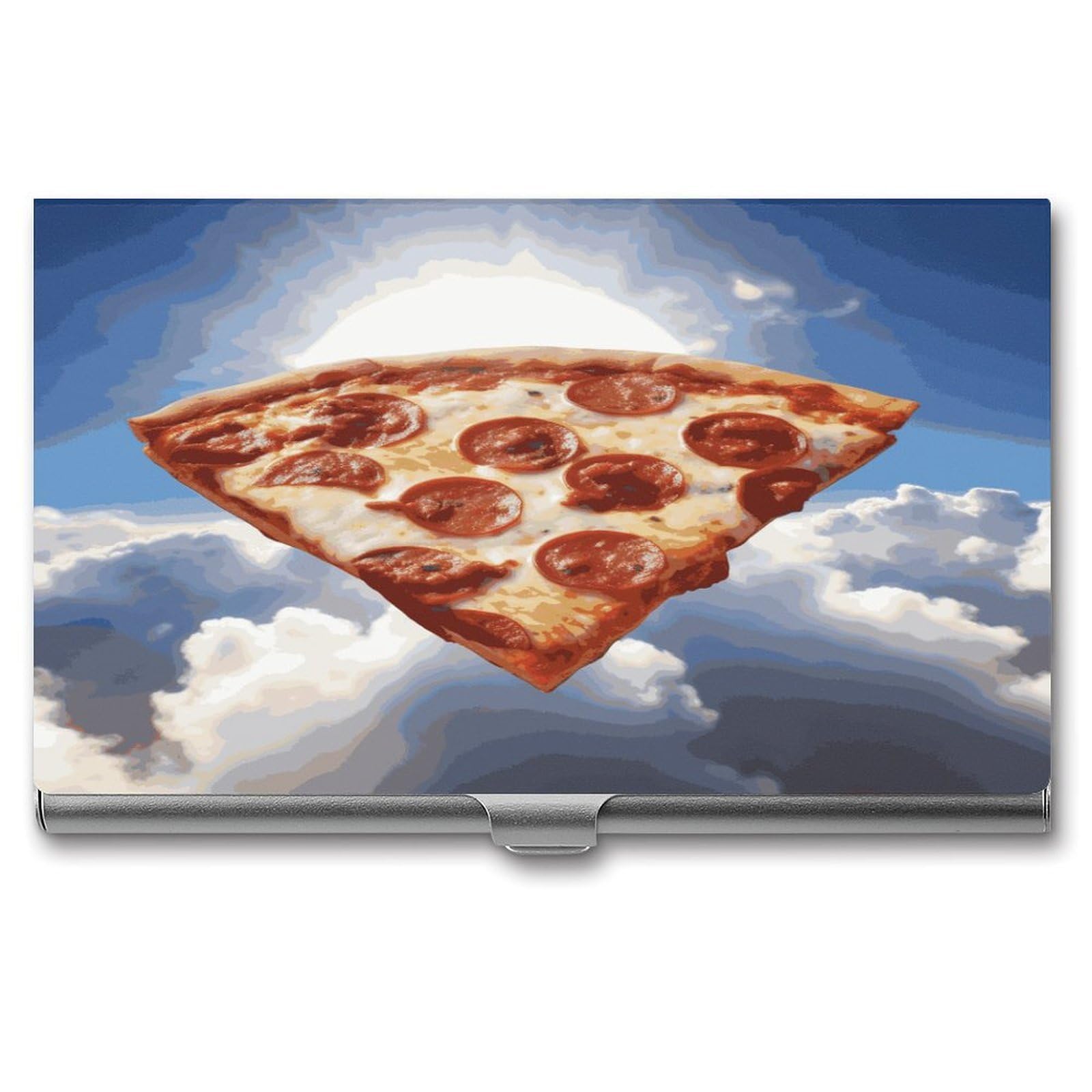 JTREHY Pizza in The Sky Business Card Holder Slim Purse Name Card Holder Portable Metal Business Card Case Wallet Large Capacity Lightweight Business Card Case for Men Women
