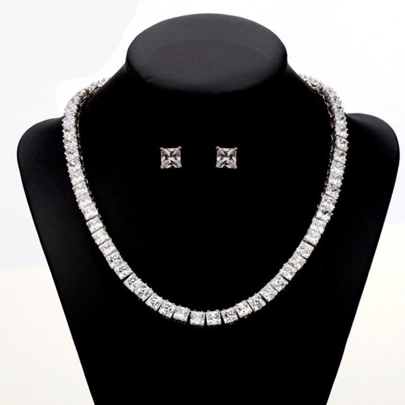 Ohrringe Und Halskette, Glänzend, Klar, Großer Quadratischer Kubikzirkon, Hochzeit, Brautschmuck Für Frauen, Ohrring-Halskette, Atemberaubendes Liebesgeschenk