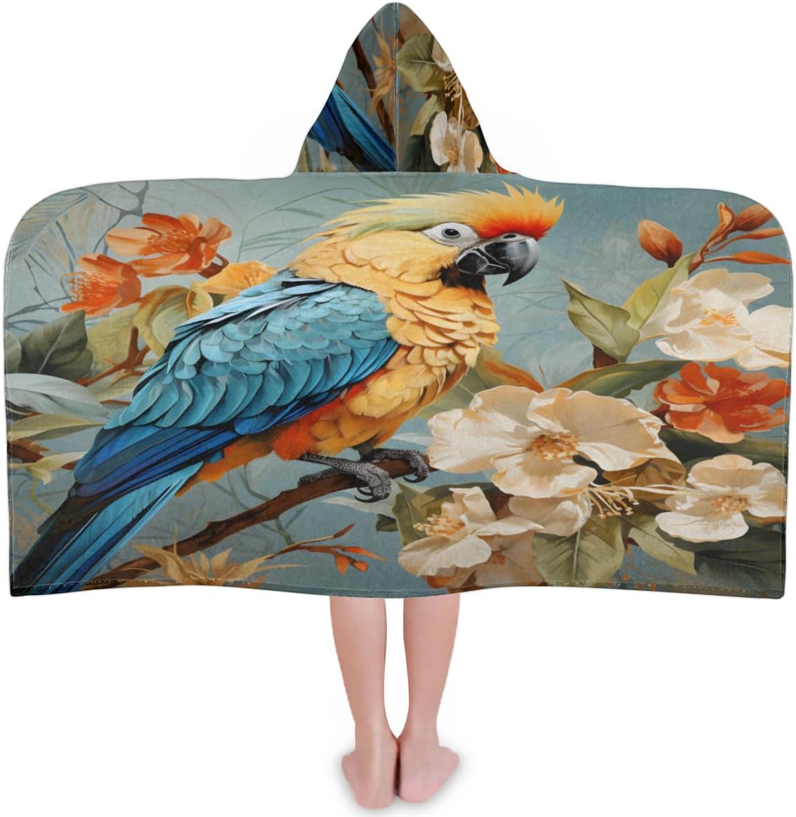 Kids Bath Towel Parrot Birds Beach Towel with Hood Pool Cover Up for Girls Boys Soft Absorbent Hooded Bath Towel Toddler Towels for Beach, Pool