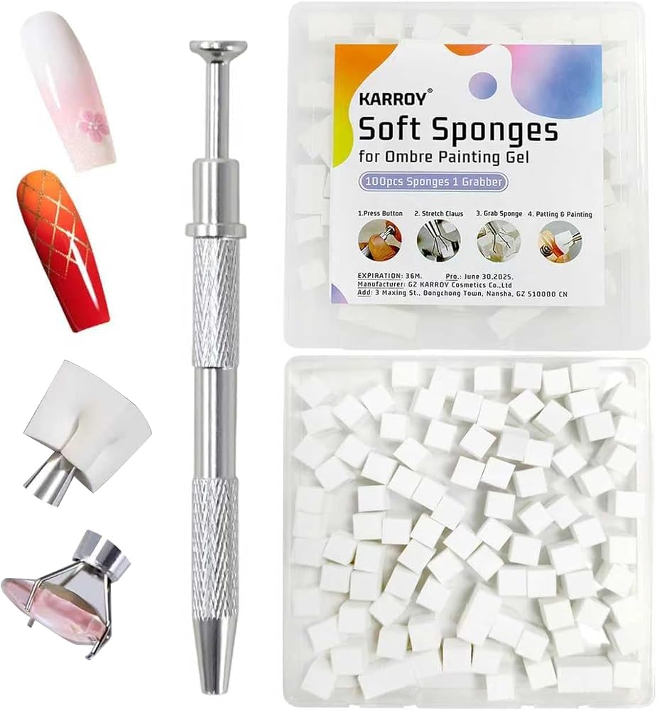 Nail Sponges for Ombre Gel Polish Patting Sponge Grabber Pat Nails Art Tool | Nail sponges for ombre gel polish patting nail art: 120pcs sponges and grabber pen.Patting gel polish palette paint tools kit