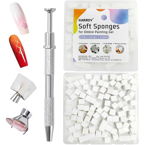 Nail Sponges for Ombre Gel Polish Patting Sponge Grabber Pat Nails Art Tool | Nail sponges for ombre gel polish patting nail art: 120pcs sponges and grabber pen.Patting gel polish palette paint tools kit