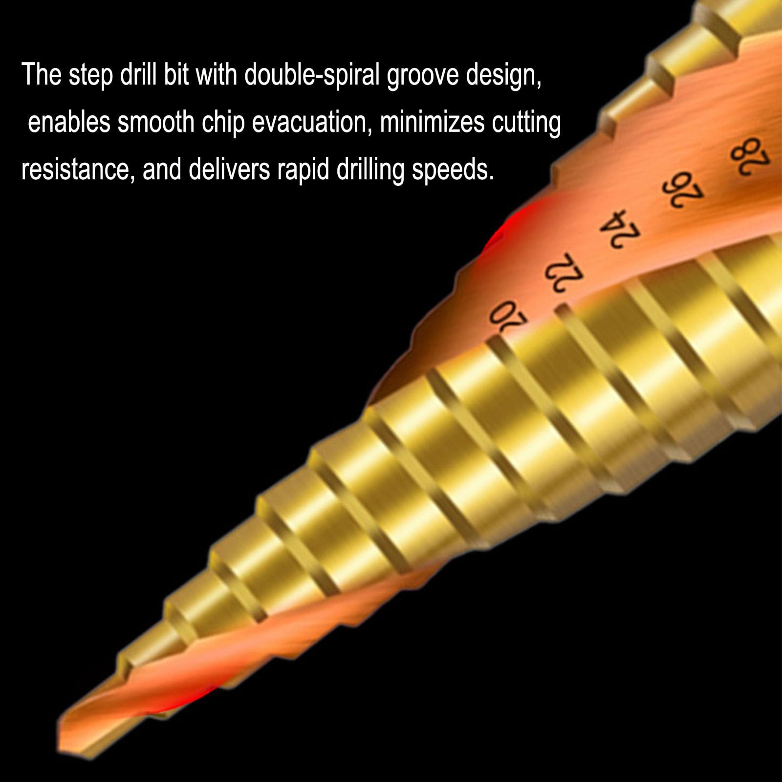 Spiral Grooved Step Drill Bit Set, Hex Shank Metric Bearing Steel Titanium Plating Spiral Pagoda Drill Bit Set - Image 3
