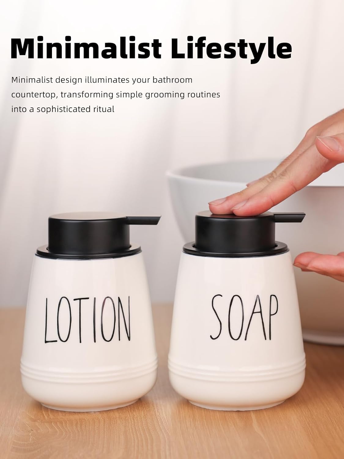 Ceramic Soap Dispenser Set, 13 oz Refillable Liquid Hand Wash Soap Dispenser, Lotion Hand Pump Dish Bottle for Bathroom and Kitchen, Set of 2 (Foam-Soap & Lotion)