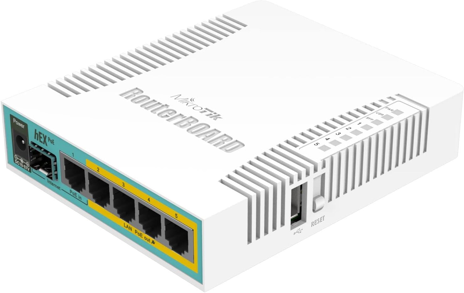 hEX PoE with 800MHz CPU hEX PoE, IEEE 802.3at, RB960PGS (hEX PoE, IEEE 802.3at, 10,100,1000 Mbit/s, 800 MHz, 16 MB, 128 MB, White)