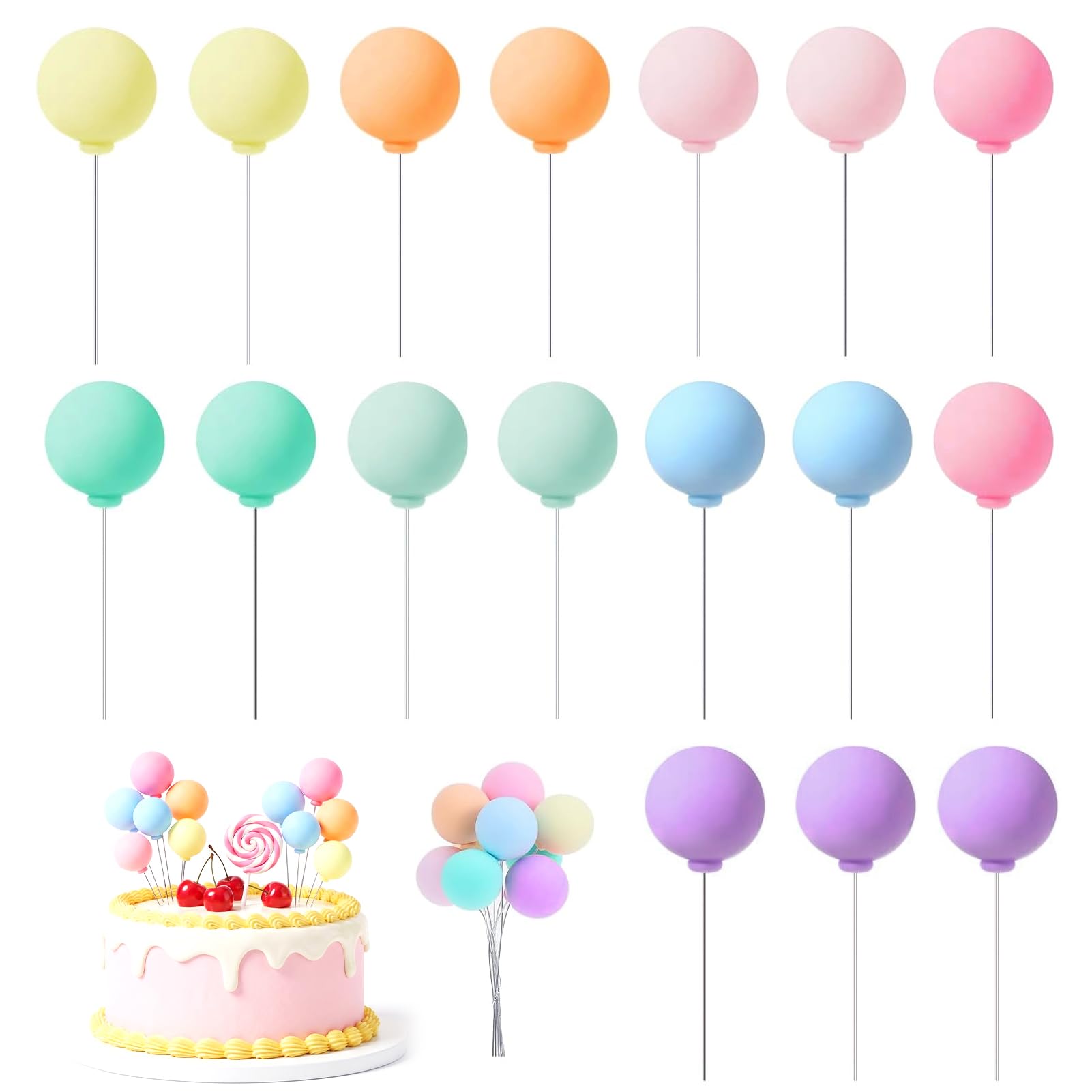 17 Pcs Colorful Balloon Cake Topper Rainbow Cake Balls Round Mini Balloon Cupcake Toppers Cake Decoration for Birthday Baby Shower Wedding Party Cake Decorations