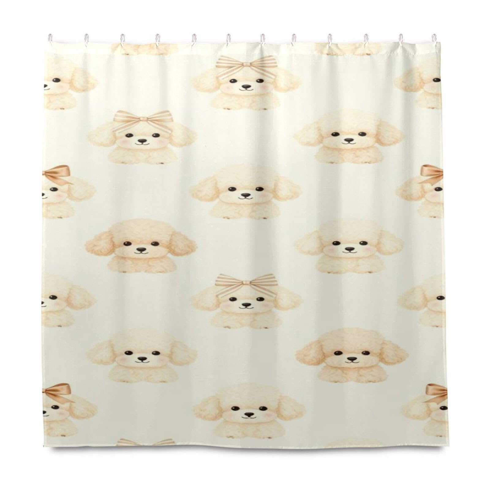 Rideau de douche lavable en machine polyester beige motif chiot 183x183