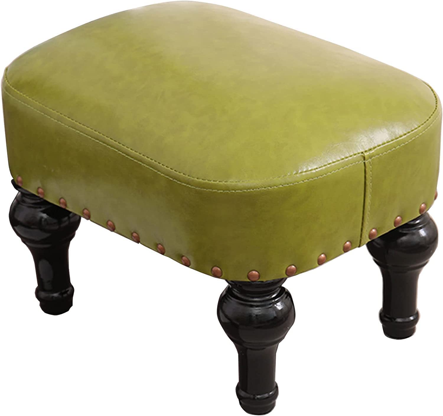 Pouf rectangle en cuir vert repose-pieds de salon vintage