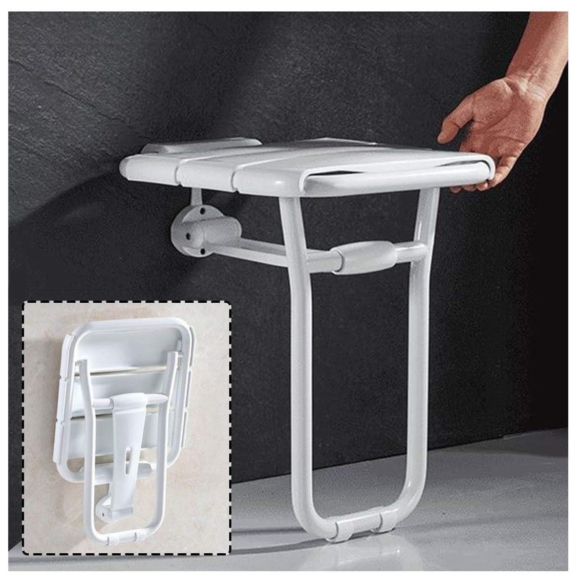 Asiento De Ducha Plegable para Baño, Silla Abatible Ducha Montado En La Pared con Patas Taburete De Baño Antideslizante Banqueta Ducha Sillas para Ducharse para Minusválidos