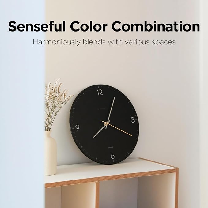 Reloj de Pared Mooas Flatwood 12" Analógico Silencioso - Negro Simple miniatura 3
