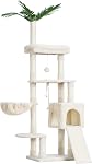 Heybly Arbre de chat, 65.4 Tour de chat pouces pour les chats d'intérieur, Condo Cat avec perches, Panier, Feuille, Bol d'alimentation, Meubles de chat moderne en peluche multi-niveaux avec des poteaux de Scratching, Beige HCT015M