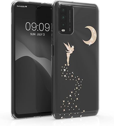 kwmobile Funda transparente compatible con Xiaomi Redmi 9T, funda de teléfono de poliuretano termoplástico suave, flores de cerezo rosamarrón