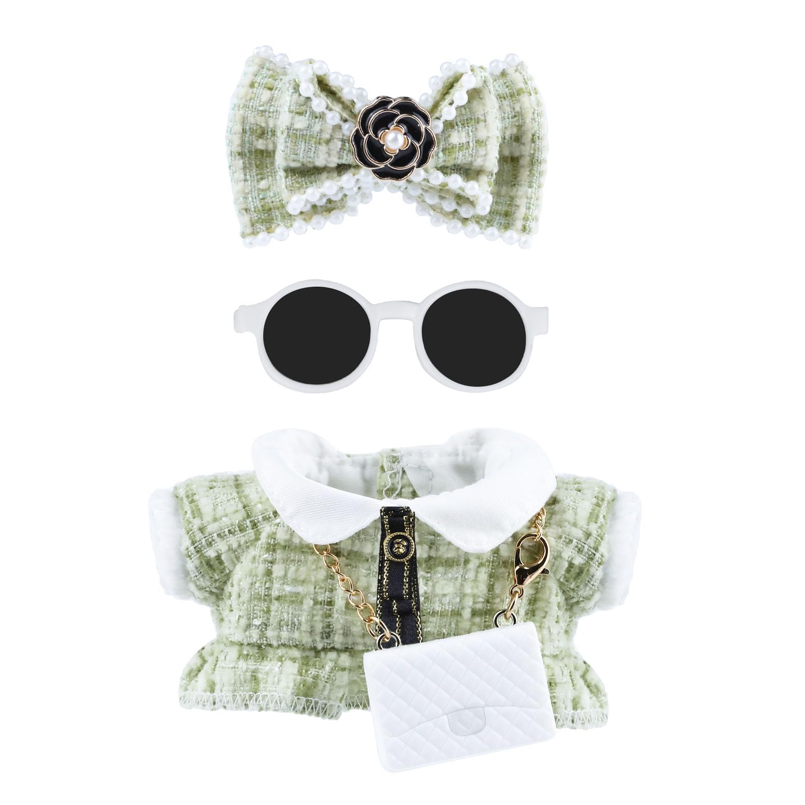 Puppenkleidung (KEINE Puppe) 15 cm grüne Outfits für Puppen Elegantes grünes Kleid Stirnband Fliege Brille und Tasche Exquisite Kleidung Zubehör Kompatibel mit Puppe (Stil 6)