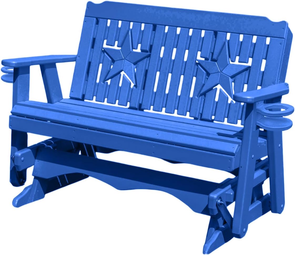 Amish craftmanship Star Series Plastic Lumber Glider with Cupholders 3-Person 5 FT, Premium Colors, 1000 lbs Capacity, Premium HDPE Material Without Wood fibers, Made in USA