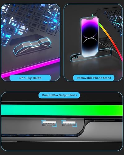 Miniatura 7 de KeiBn Almohadilla enfriadora mejorada para laptop para juegos con 9 ventiladores RGB silenciosos, almohadilla de enfriamiento para portátiles de
