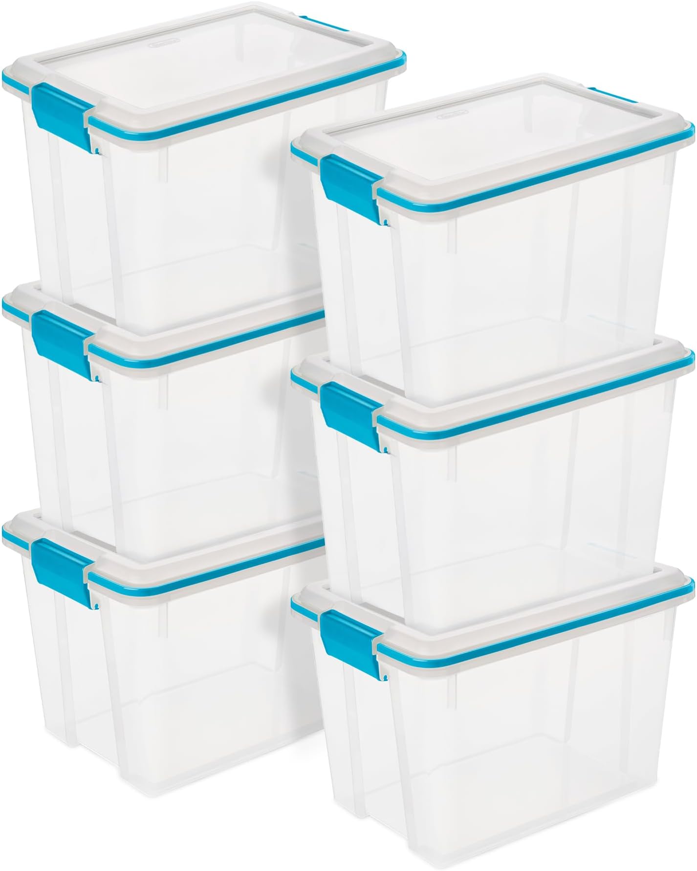 Sterilite 6-Pack Gasket Box, Weather-Resistant Storage Bins with Latching Lids, 20 Quart - Heavy-Duty Organizing Containers for Closet, Bathroom, and Office