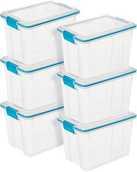 Sterilite Gasket Storage Box with Lids for Home & Office, 20 Quart, 6-Pack.