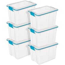 Sterilite 6-Pack Gasket Box, Clear Plastic Storage Bins with Latching Lids, 20 Qt - Large Stackable Tote Containers for Home, Closet, Bathroom, and Office Organization