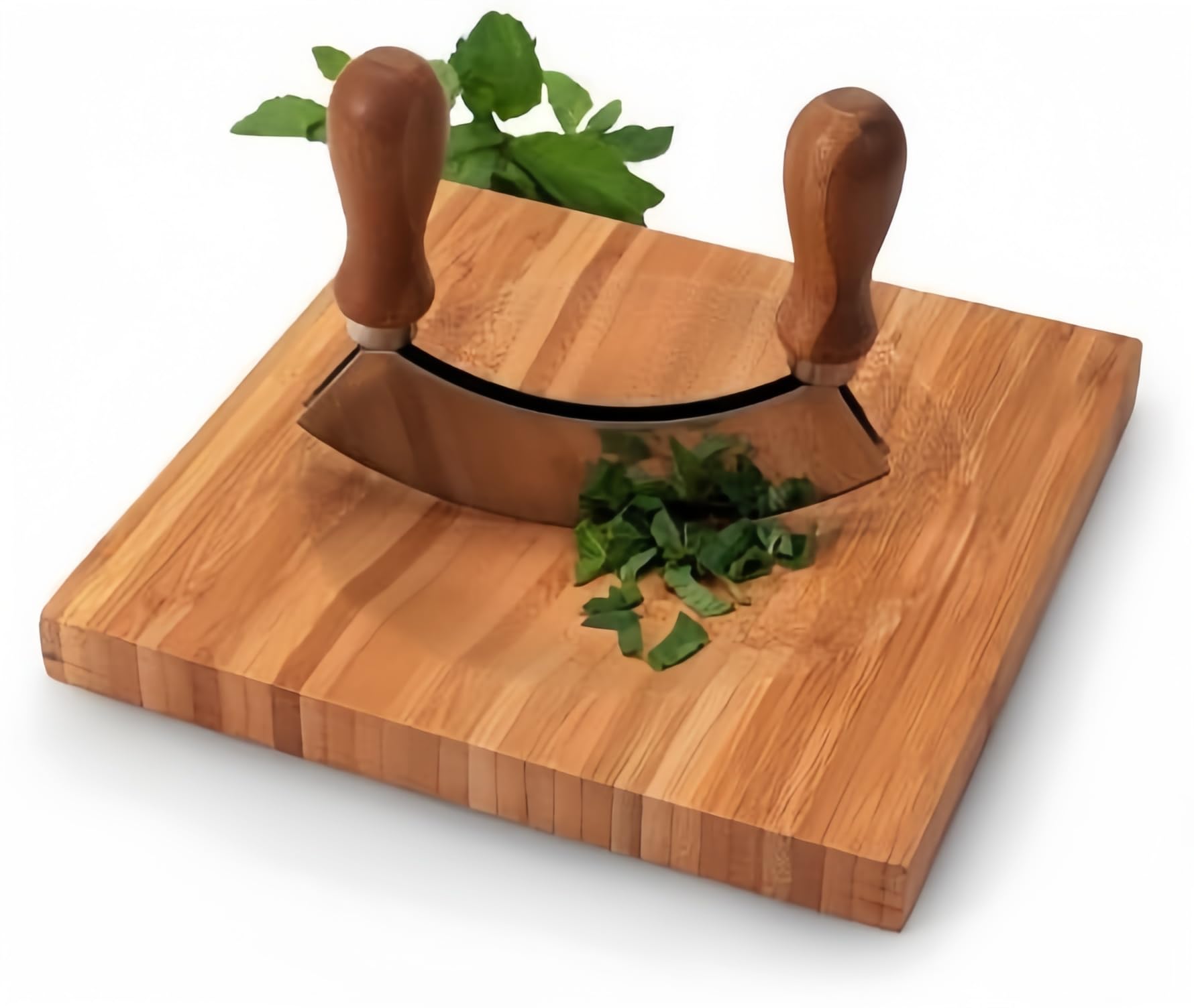 Mezzaluna Tabla de cortar, tabla de charcutería de doble cara, tabla de cortar cuadrada de madera (3.15 x 3.15 pulgadas), tabla de cortar cóncava, cuenco de madera para picar hierbas y verduras