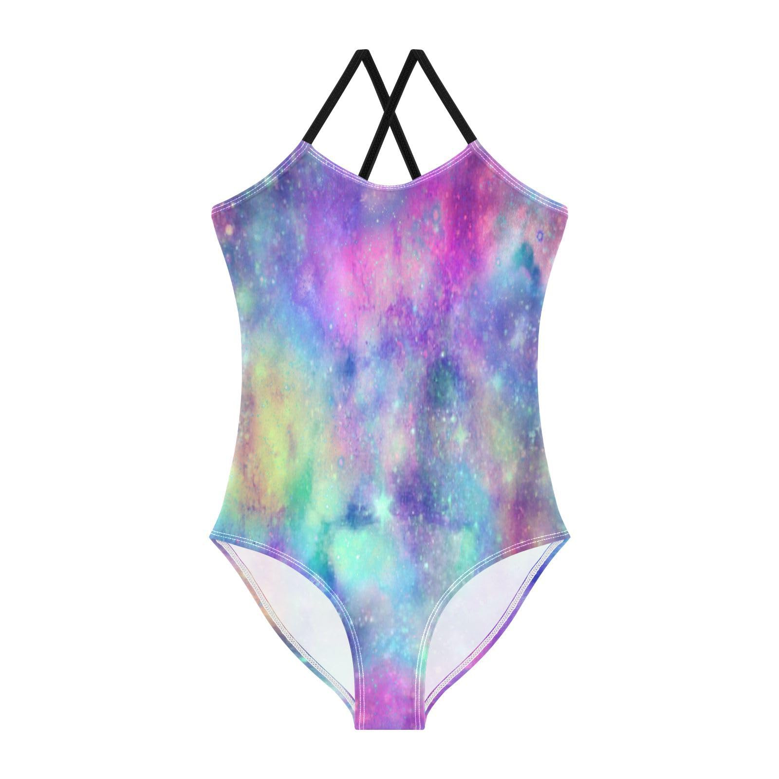 Bright Unicorn Galaxy Girls One Piece Swimsuit Beach Swimwear Quick Dry Kids Bathing Suits 5-6T