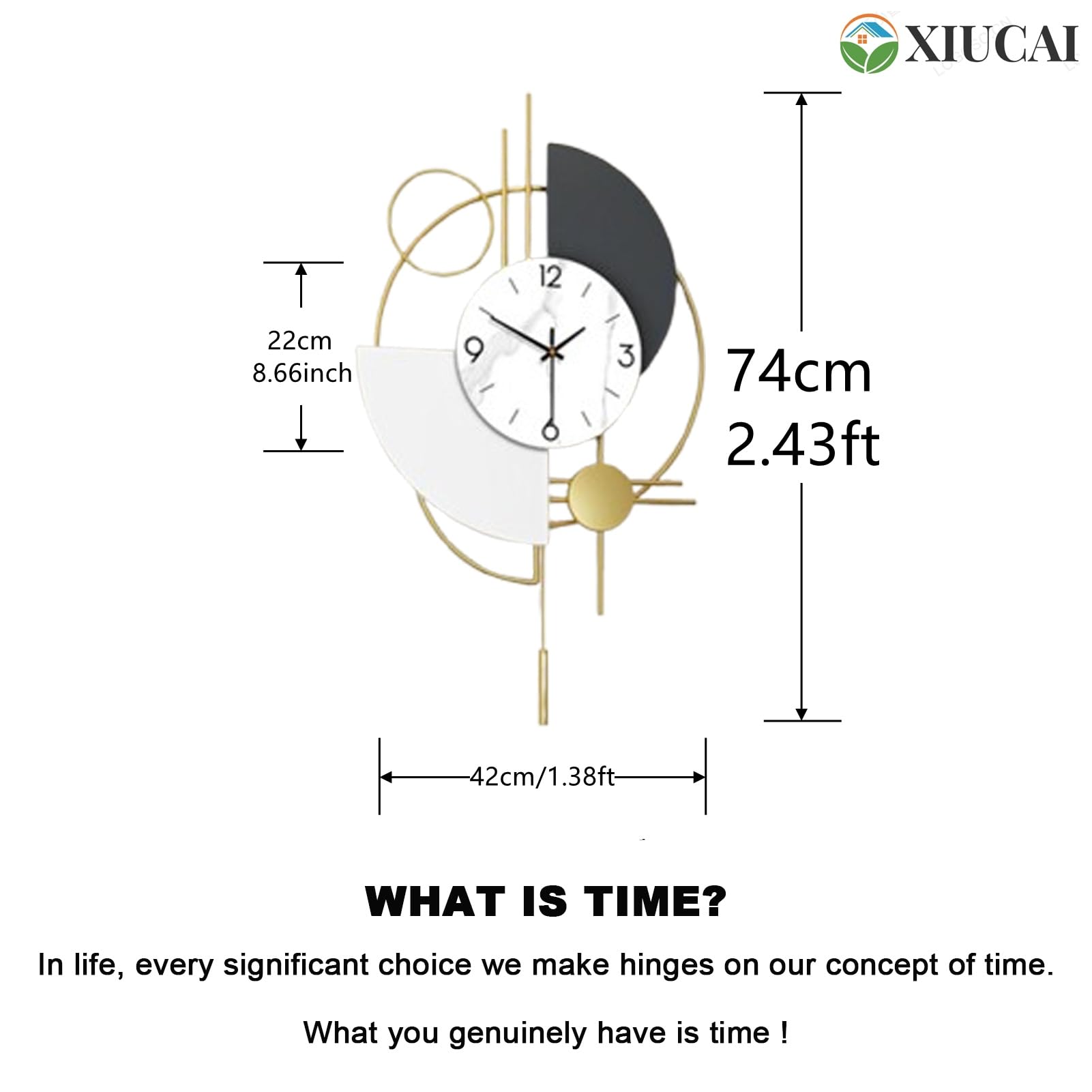Reloj de Pared Moderno Silencioso, Gran Reloj Metálico Geométrico de 74 cm, Movimiento de Cuarzo Silencioso a Pilas, Decoración para Sala Dormitorio Oficina,Large