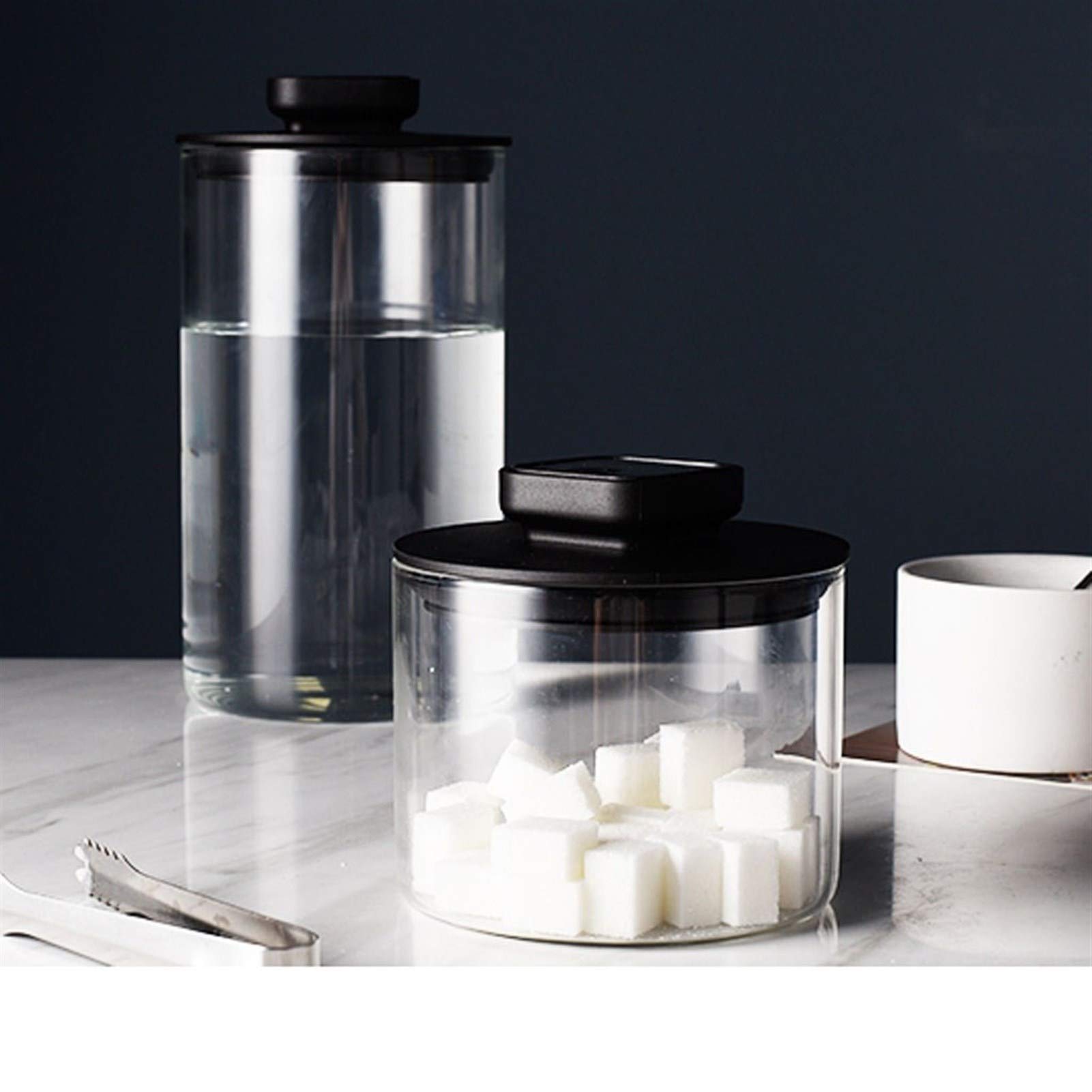 Botes para Alimentos Borrar almacenamiento de vidrio tarros, con tapas hermético, Bote estanco for la cocina, grano de café, té de hojas sueltas, galletas del caramelo jarras, un juego de 3 Botes Herm