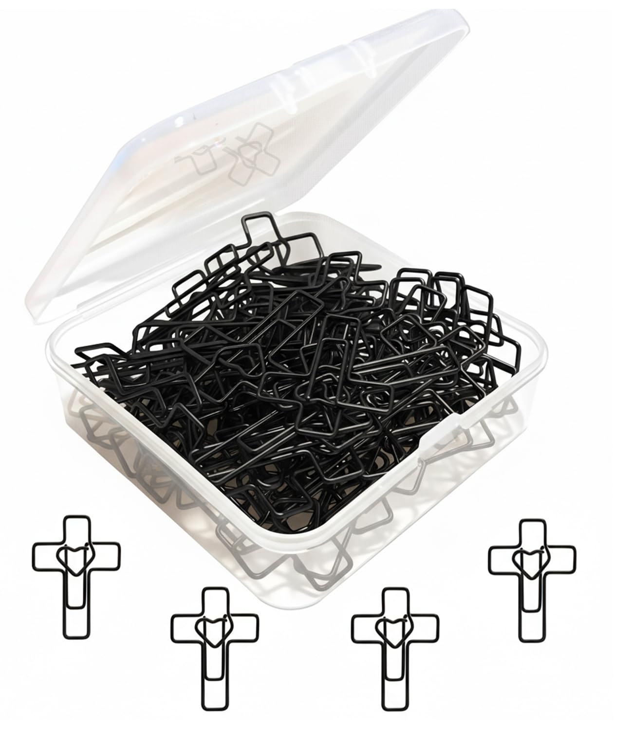 60PCS Black Heart Cross Paper Clips - Bible Study Supplies, Christian Gifts for Women & Teachers, Valentine‘s Day Cards, Easter Eggs Fillers, Teacher