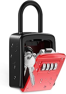 KeeKit Key Lock Box, Key Safe Box with Removable Shackle, Resettable Code Key Storage Lock Box Waterproof with 4 Digit Combination, 5 Key Capacity for Home, Indoor & Outdoor – Red
