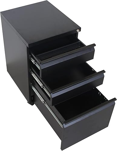 MWrouqfur Archivador de 3 cajones con cerradura, archivador móvil de acero sobre ruedas antiinclinación, gabinetes de oficina con bloqueo rodante