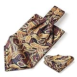 Men's Cravat Ascot Ties Paisley Jacquard Woven Floral Luxury Orange and Navy Blue Ascot Scarf Tie...